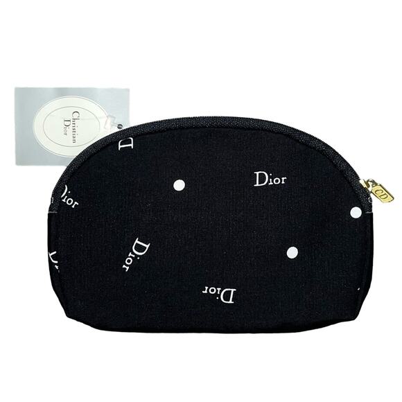 VTG Christian Dior Black Polka Dot Logo Zip Top Makeup a Bag Cosmetic Case Pouch - Picture 2 of 13